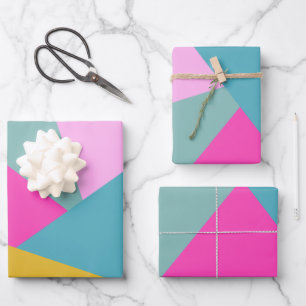 Heldere geometrische zonnesburstvormen Hot Pink Ye Inpakpapier Vel