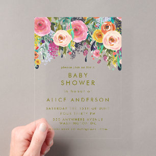 Heldere geschilderde bloem baby shower uitnodiging