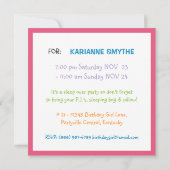 Heldere Girly Kleuren Teen Tween Verjaardagsfeest Kaart (Achterkant)