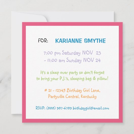 Heldere Girly Kleuren Teen Tween Verjaardagsfeest Kaart (Achterkant)