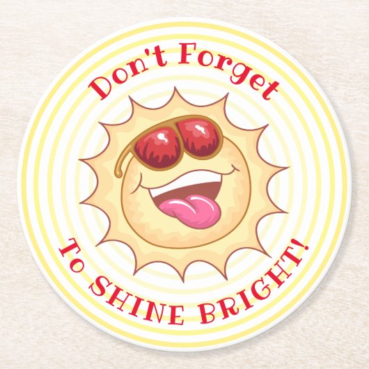 Heldere glimlachende zonneschijn ronde kartonnen onderzetter (Voorkant)