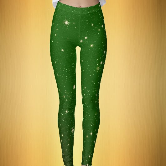 Heldere Gouden Twinkle Sterren Donkergroen Kerstmi Leggings