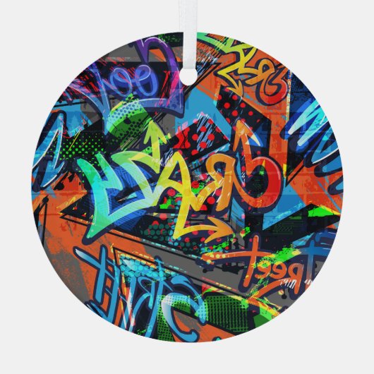 Heldere graffiti, stedelijke grafische vormgeving. glas ornament (Achterkant)