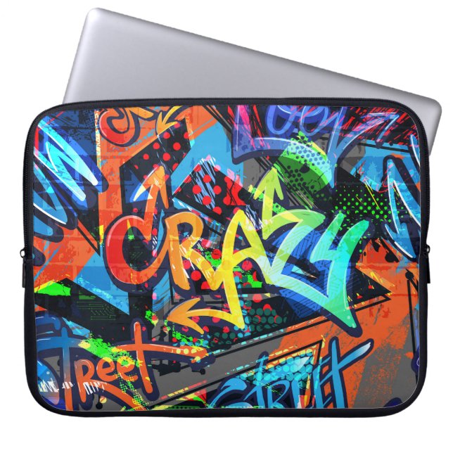 Heldere graffiti, stedelijke grafische vormgeving. laptop sleeve (Voorkant)