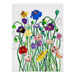 Heldere grillige kleurrijke wilde papaver aquarel perfect poster