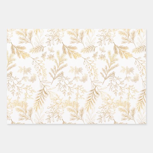 Heldere & grillige Rustic Gold Winter Botanicals Inpakpapier Vel (Voorkant 3)