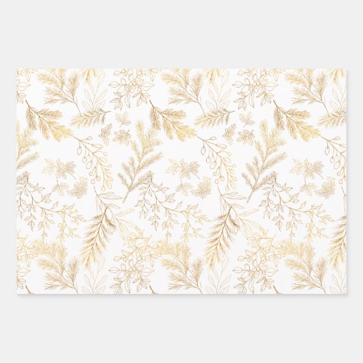 Heldere & grillige Rustic Gold Winter Botanicals Inpakpapier Vel (Voorkant)