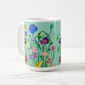 Heldere grillige wilde papaver aquarel koffiemok (Voorkant links)