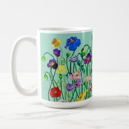 Heldere grillige wilde papaver aquarel koffiemok (Links)