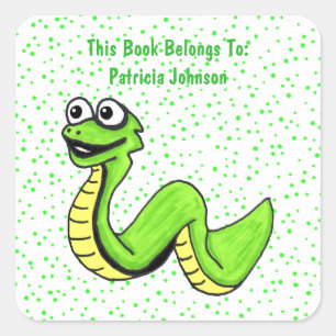 Heldere groene Cartoon Snake Polka Dots glimlachen Vierkante Sticker