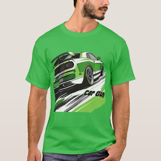 Heldere Groene Spier Auto Guy Turbo Sport Race Aut T-shirt (Voorkant)