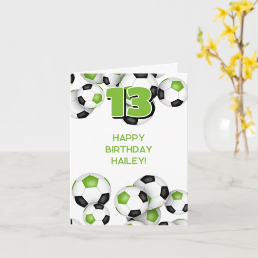 heldere groene voetbal kids happy birthday kaart (Gele Bloem)