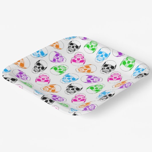 Heldere Halloween Skulls Papieren Bordje (Gebogen)