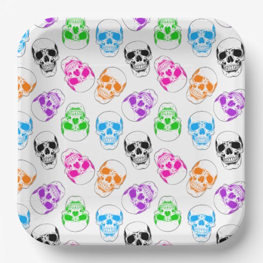 Heldere Halloween Skulls Papieren Bordje (Voorkant)