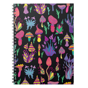 Heldere, hallucinogene, decoratieve, fantastische notitieboek