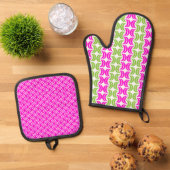 HELDERE HETE ROZE & GROENE GEOMETRISCHE PATRONEN OVENWANT & PANNENLAP SET (Top down)