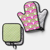 HELDERE HETE ROZE & LIME GROENE PATRONEN OVENWANT & PANNENLAP SET (Voorkant / Achterkant)
