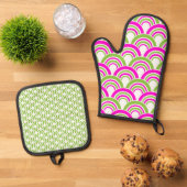 HELDERE HETE ROZE & LIME GROENE PATRONEN OVENWANT & PANNENLAP SET (Top down)