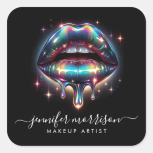 Heldere Holografische Lips Make-up Artiest, Schoon Vierkante Sticker