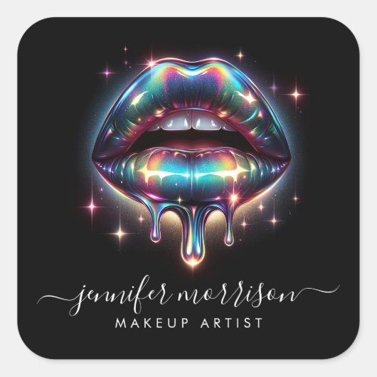 Heldere Holografische Lips Make-up Artiest, Schoon Vierkante Sticker (Voorkant)