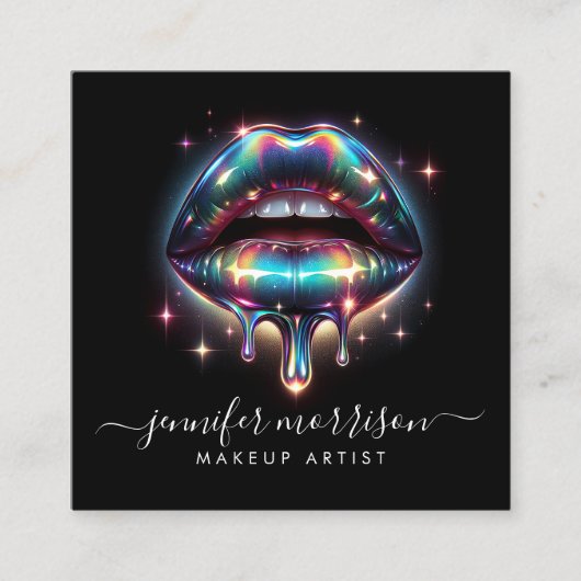 Heldere Holografische Lips Make-up Artiest, Schoon Vierkante Visitekaartje (Voorkant)