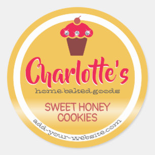 Heldere honinggele rode cupcake gebakken stremlabe ronde sticker