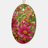 Heldere Hot Pink en gele Daisy bloemen Keramisch Ornament (Links)