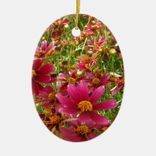 Heldere Hot Pink en gele Daisy bloemen Keramisch Ornament (Voorkant)