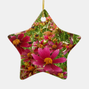 Heldere Hot Pink en gele Daisy bloemen Keramisch Ornament
