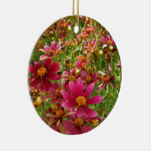 Heldere Hot Pink en gele Daisy bloemen Keramisch Ornament (Rechts)