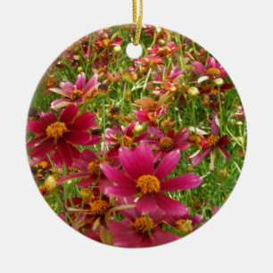 Heldere Hot Pink en gele Daisy bloemen Keramisch Ornament