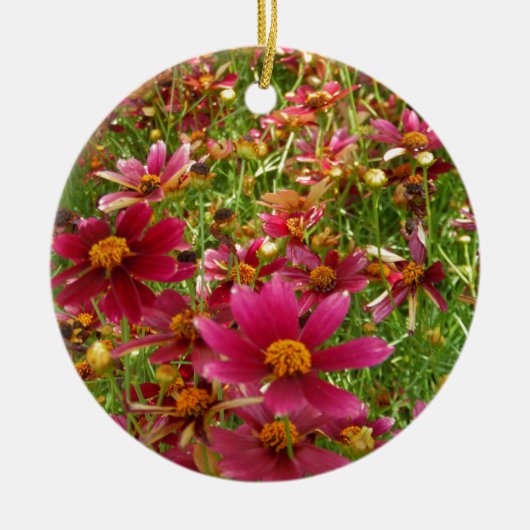 Heldere Hot Pink en gele Daisy bloemen Keramisch Ornament (Voorkant)