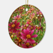 Heldere Hot Pink en gele Daisy bloemen Keramisch Ornament (Links)