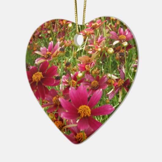 Heldere Hot Pink en gele Daisy bloemen Keramisch Ornament (Links)