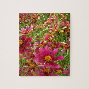 Heldere Hot Pink en gele Daisy bloemen Legpuzzel