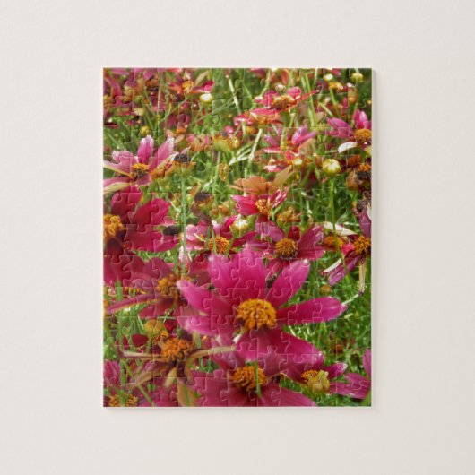 Heldere Hot Pink en gele Daisy bloemen Legpuzzel (Verticaal)