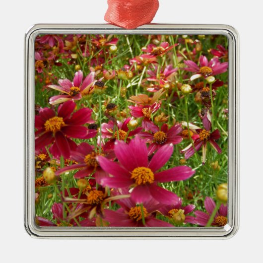 Heldere Hot Pink en gele Daisy bloemen Metalen Ornament (Voorkant)