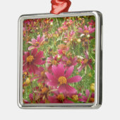 Heldere Hot Pink en gele Daisy bloemen Metalen Ornament (Links)