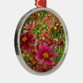 Heldere Hot Pink en gele Daisy bloemen Metalen Ornament (Rechts)
