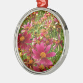 Heldere Hot Pink en gele Daisy bloemen Metalen Ornament (Links)