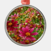Heldere Hot Pink en gele Daisy bloemen Metalen Ornament (Voorkant)