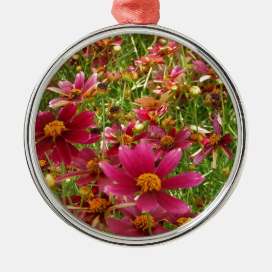 Heldere Hot Pink en gele Daisy bloemen Metalen Ornament (Voorkant)