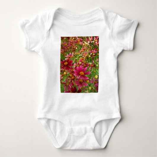 Heldere Hot Pink en gele Daisy bloemen Romper (Voorkant)