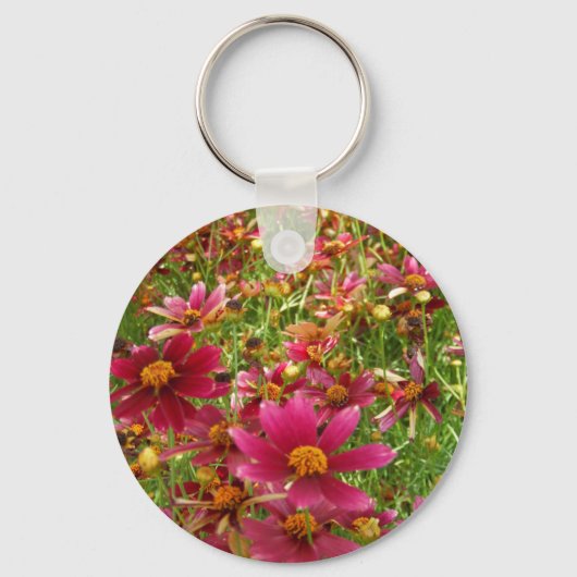 Heldere Hot Pink en gele Daisy bloemen Sleutelhanger (Voorkant)