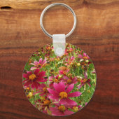 Heldere Hot Pink en gele Daisy bloemen Sleutelhanger (Voorkant)