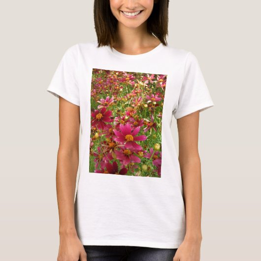 Heldere Hot Pink en gele Daisy bloemen T-shirt (Voorkant)