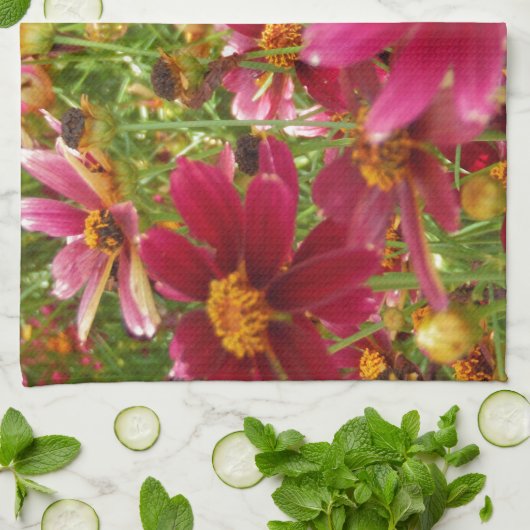 Heldere Hot Pink en gele Daisy bloemen Theedoek (Gevouwen)