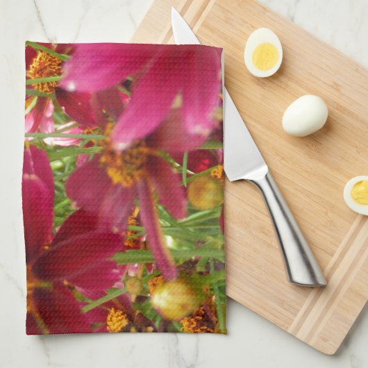 Heldere Hot Pink en gele Daisy bloemen Theedoek (Quarter Fold)