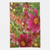 Heldere Hot Pink en gele Daisy bloemen Theedoek (Verticaal)