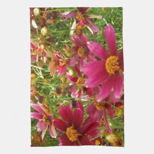 Heldere Hot Pink en gele Daisy bloemen Theedoek (Verticaal)